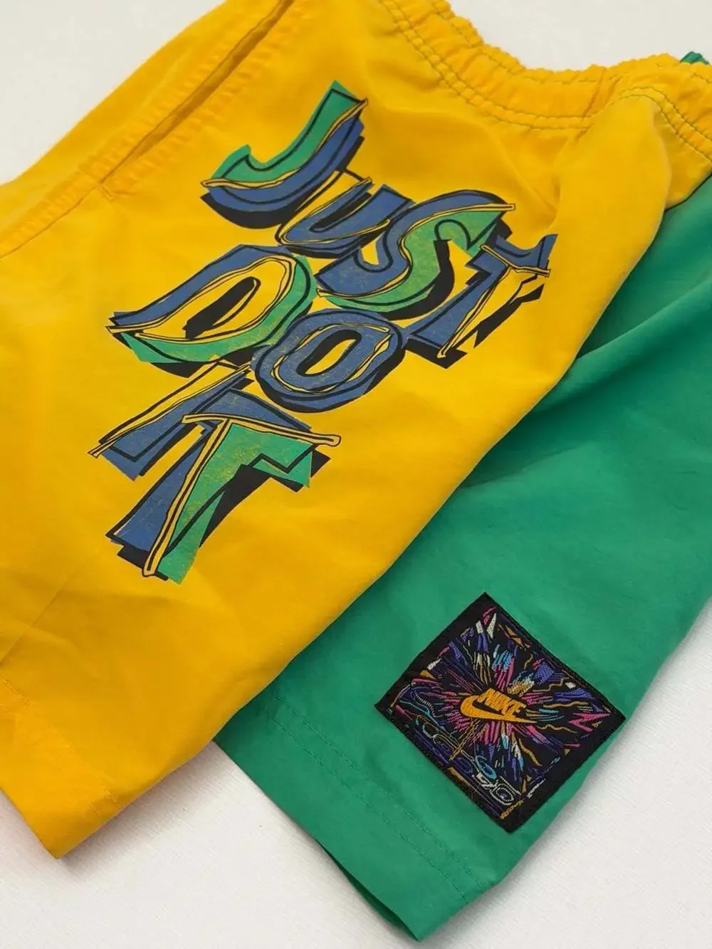 Vintage 90s Nike Just Do It Colorblock Rare Nylon Shorts Green Yellow